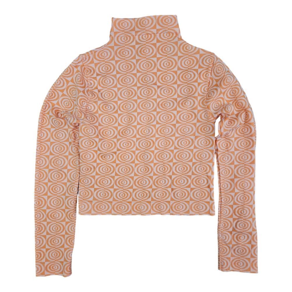 Shasa Long Sleeve Mock Neck Retro Print Crop Top One Size